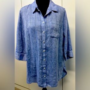 Chico’s Woman’s No-Iron Linen High-Low Shirttail-Hem Tunic – Size 2P = U.S. 12P.